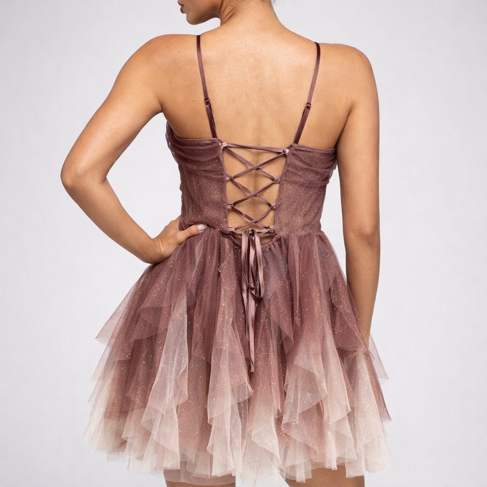 🆕✨Pear Culture 17/18 13/14 Juniors' Sweetheart-Neck Ombre Mesh Fit&Flare Bustier - Picture 3 of 16